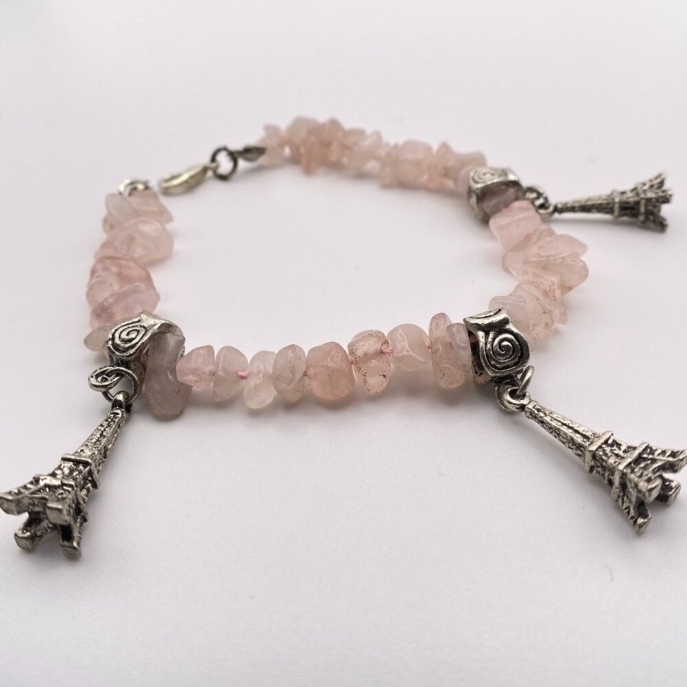 Pink Gemstone Chips Beaded Adjustable Bracelet Natural Chip Stone Boho Beads